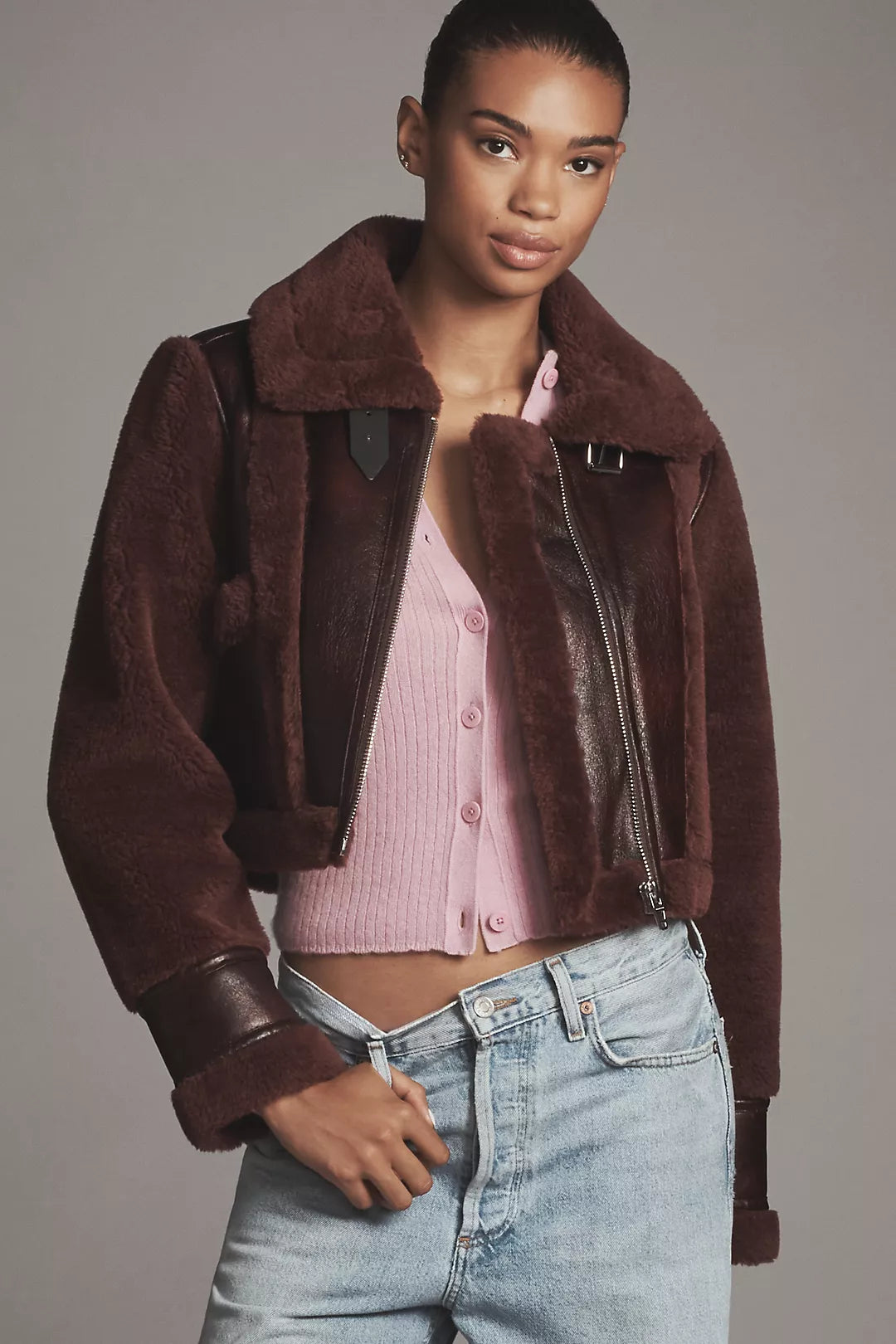 BROWN SNOW CROPPED JACKET