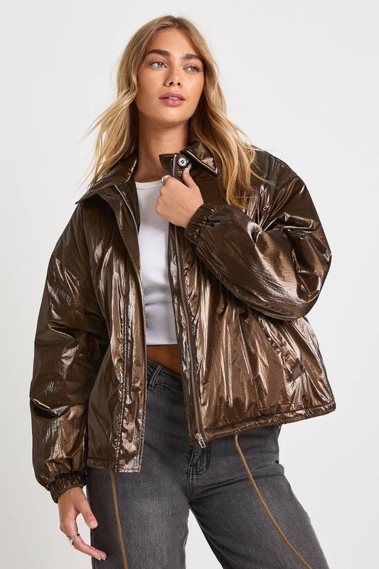 BROWN SHINE BOMBER